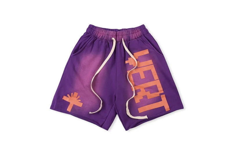 Vert Retro Washed Water Embroidered Mud Print Drawstring Letter Loose Casual Shorts