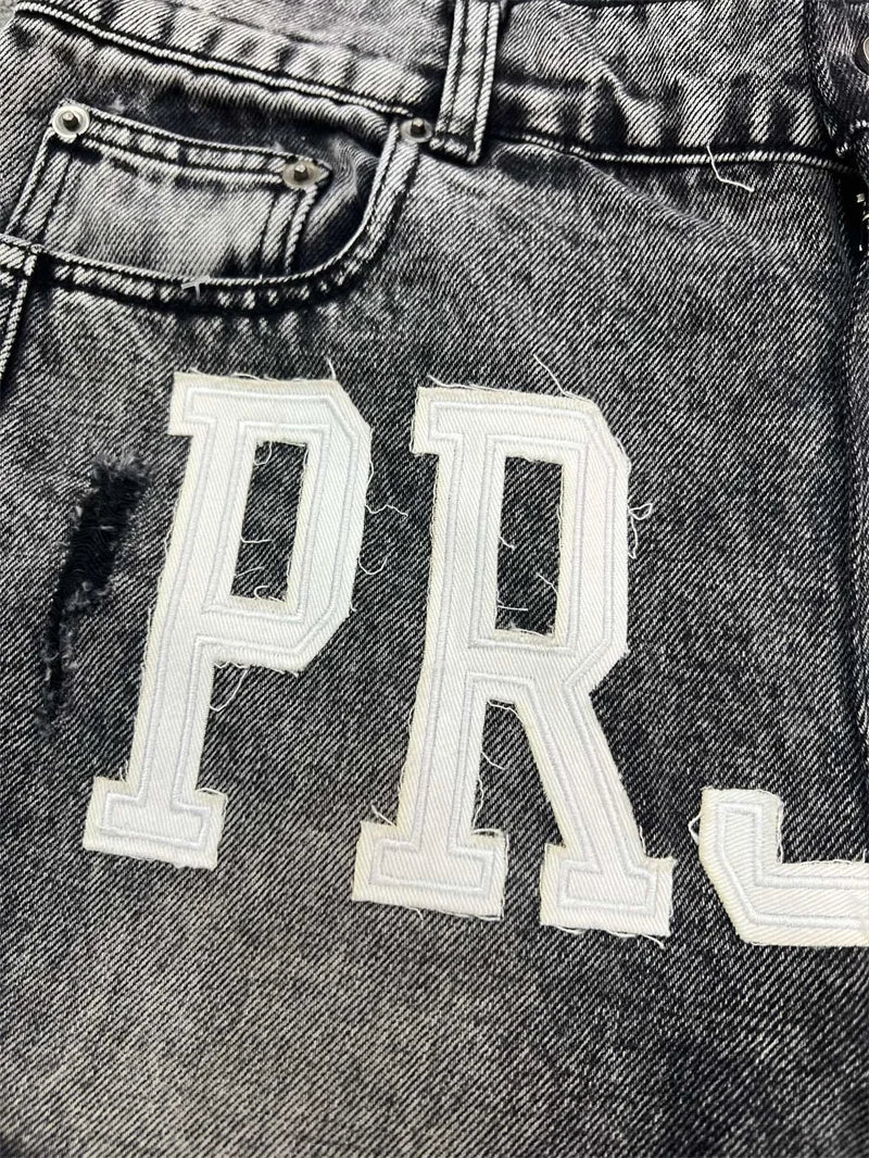 Project Retro Washed Letter Embroidered workwear Cowboy Casual Shorts