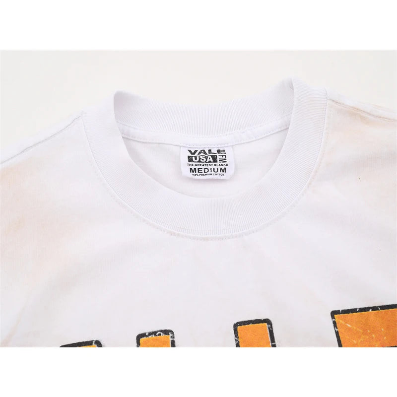 Vale Pure Cotton Baseball Printed Distressed t-Shirt