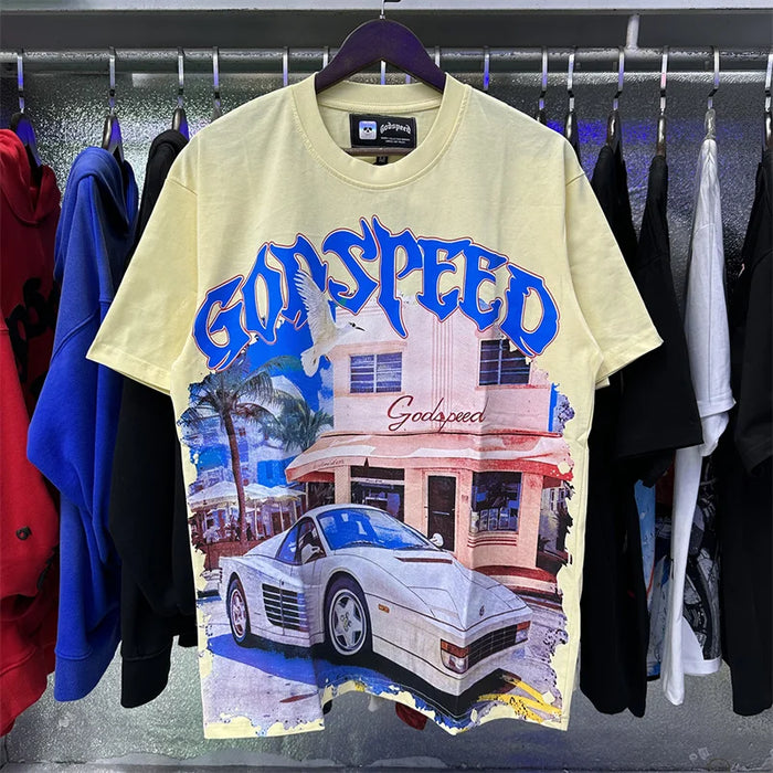 Godspeed Sedan Printed Pure Cotton Casual Short Sleeved t-Shirt