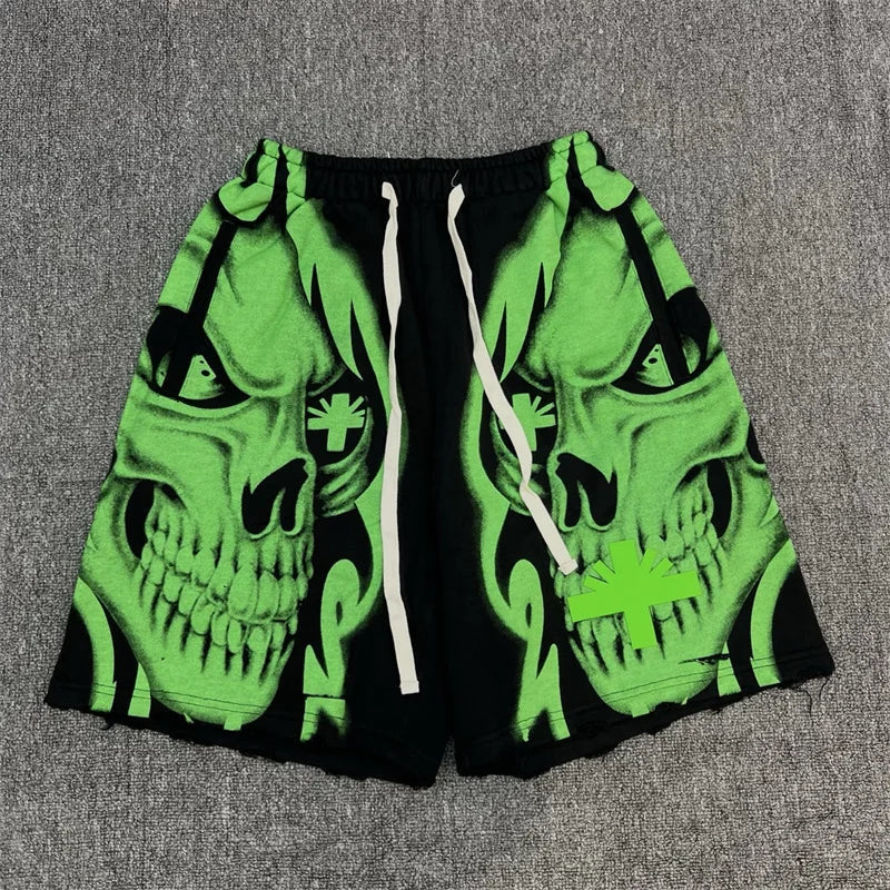 Vert Retro Washed Water Embroidered Mud Print Drawstring Letter Loose Casual Shorts