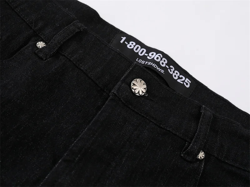 LOST High Quality Trendy Simple Embroidery Fashion Cowboy Casual Pants