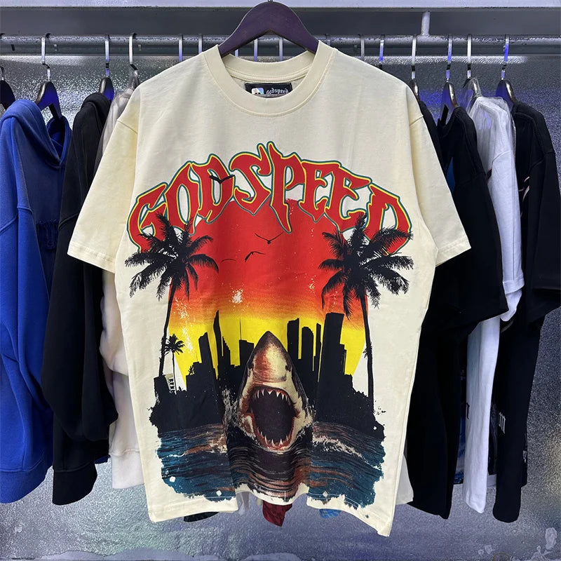 Godspeed City Coconut Tree out of many one Printed High Quality Cotton Casual T-shirt