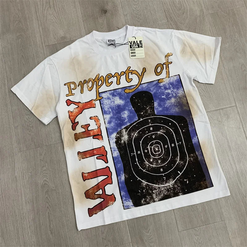 Vale White Ink Direct Spray Fried Salt Print Washing Water Made Old T-Shirt
