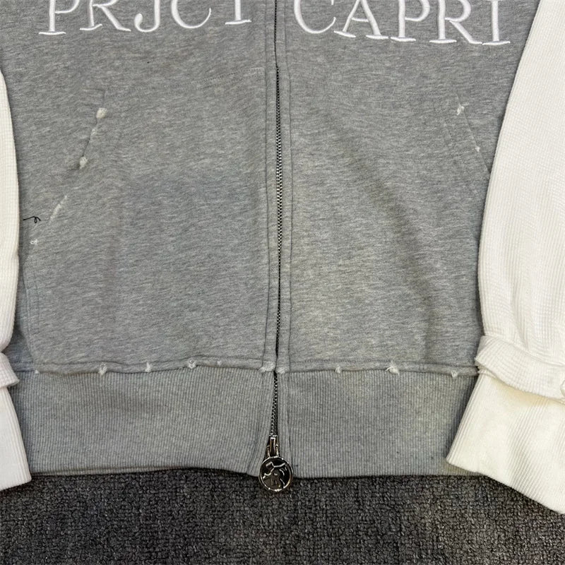 Project Zipper Splicing Cotton Grey Hoodie