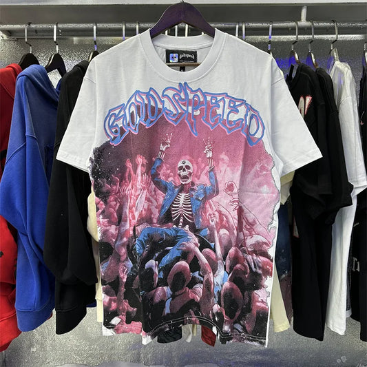 Godspeed Skeleton Crowd Printed Cotton T-shirt