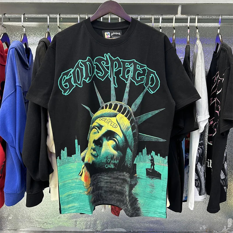 Godspeed Goddess Print Pure Cotton Round Neck t-Shirt