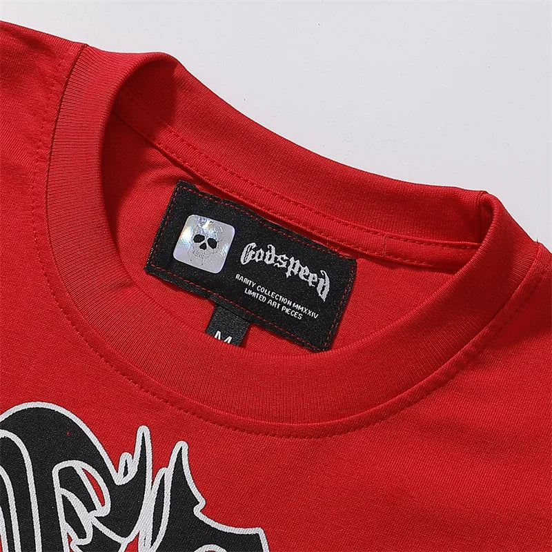 Godspeed Skeleton Racing Driver Printed Double Yarn Cotton Casual Short Sleeve T-shirt