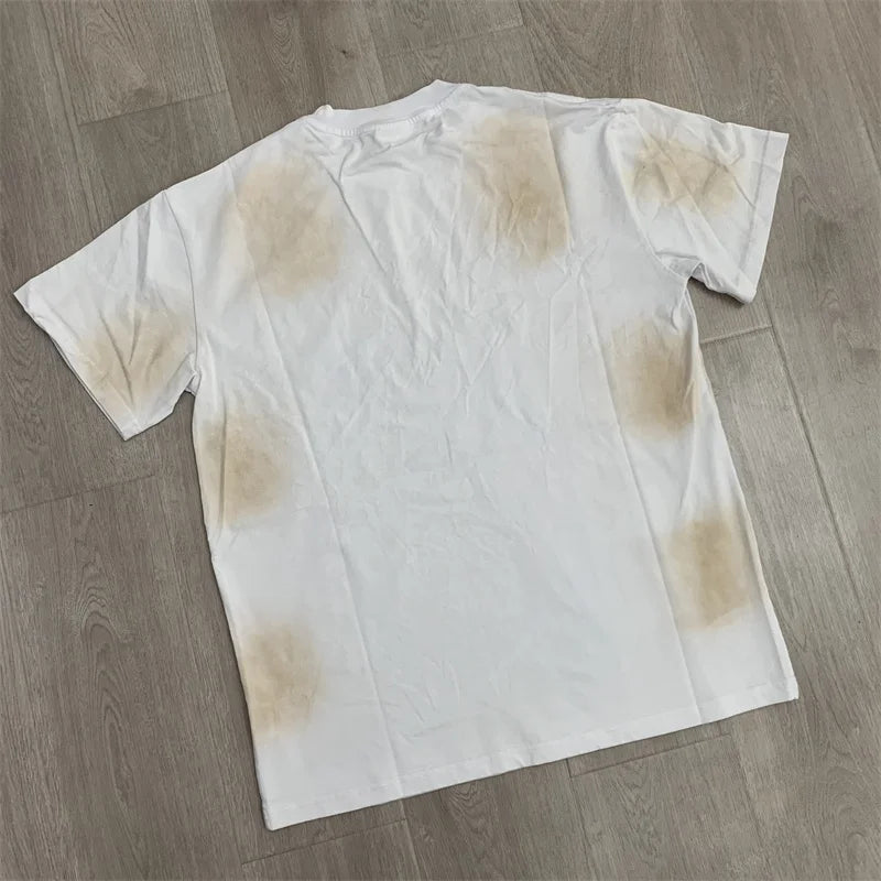 Vale White Ink Direct Spray Fried Salt Print Washing Water Made Old T-Shirt