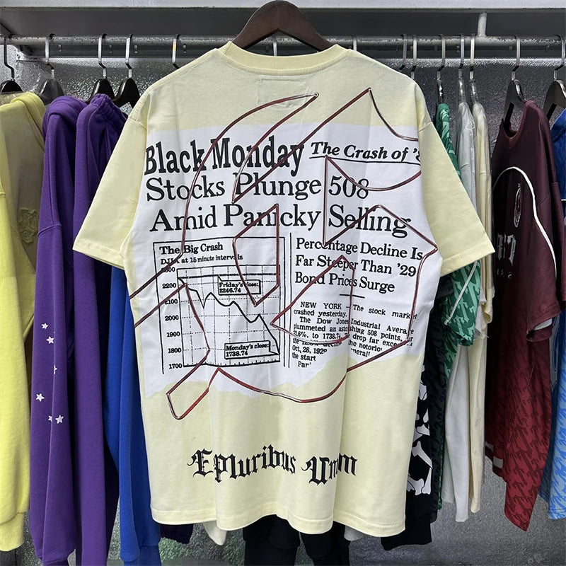 Godspeed Newspaper Skull Print Pure Cotton Casual Short Sleeved t-Shirt