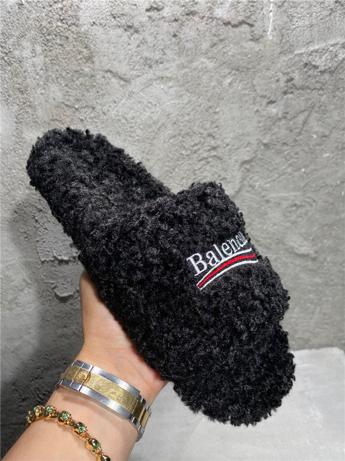 Balenciaga black furry slides