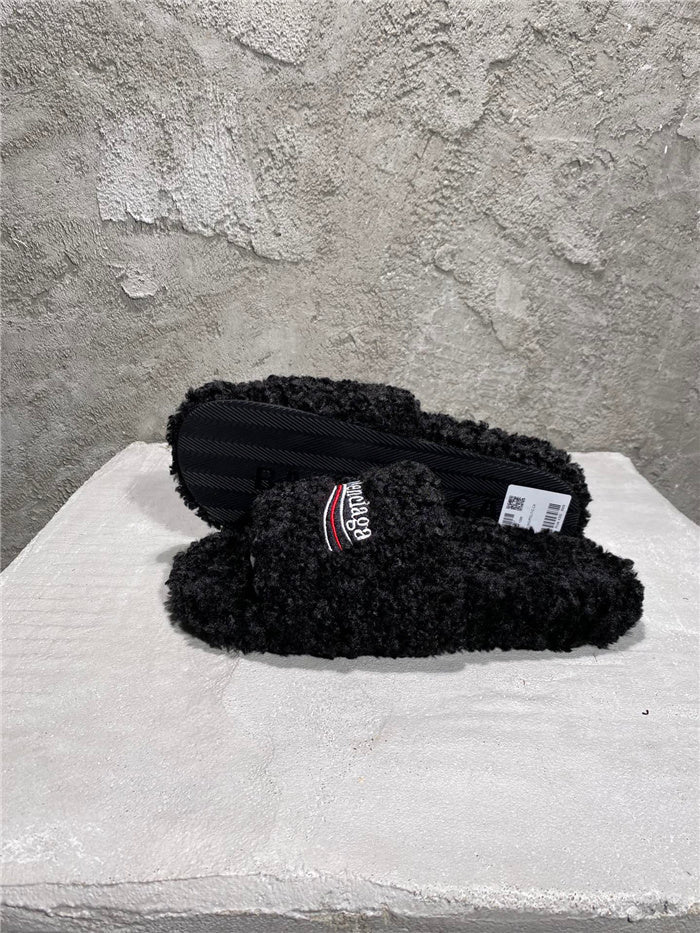 Balenciaga black furry slides