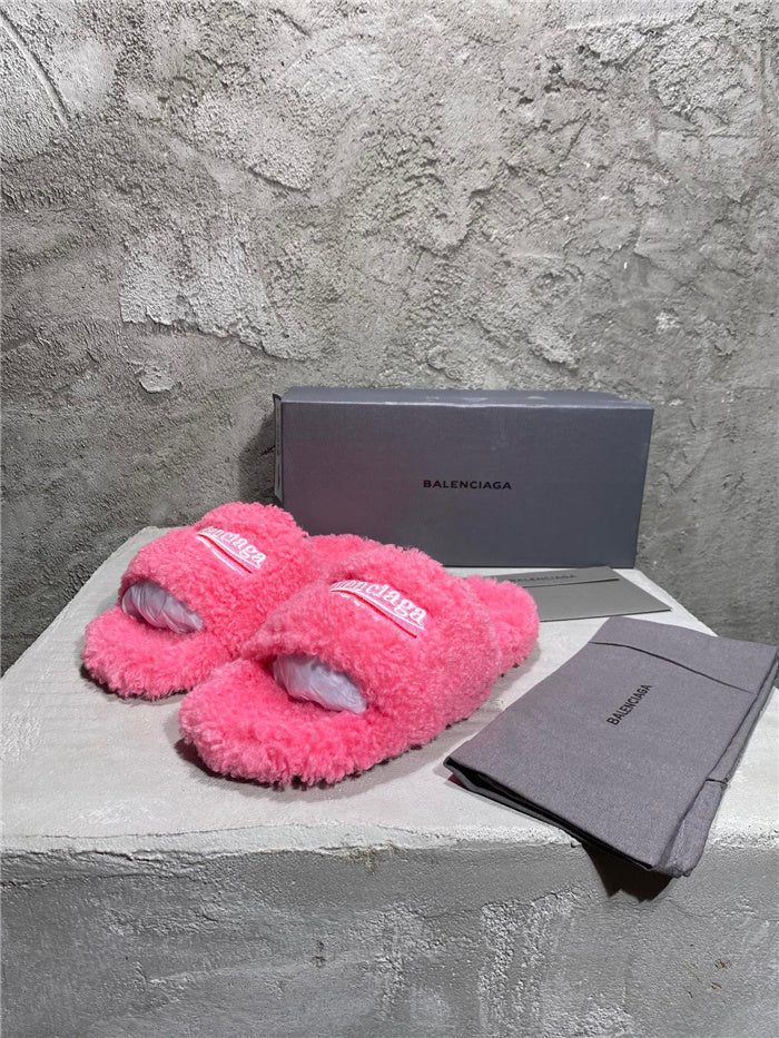 Balenciaga pink furry slides