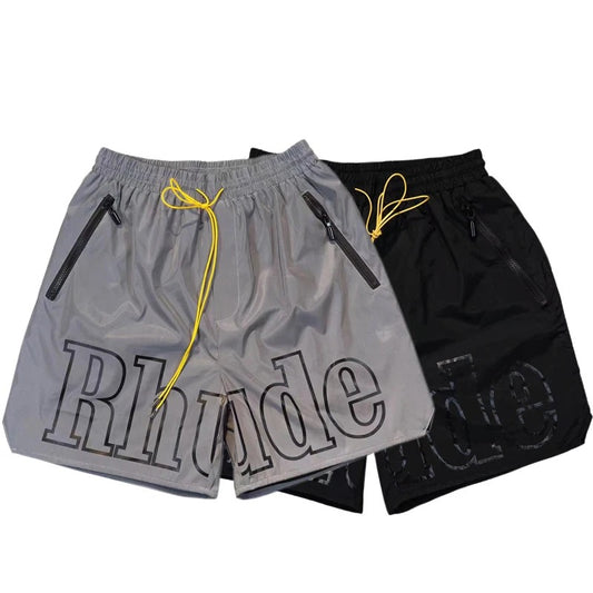 New York Limited Black Big Logo RHUDE Shorts Men Women Best Quality Oversize Drawstring Breeches Inside Mesh