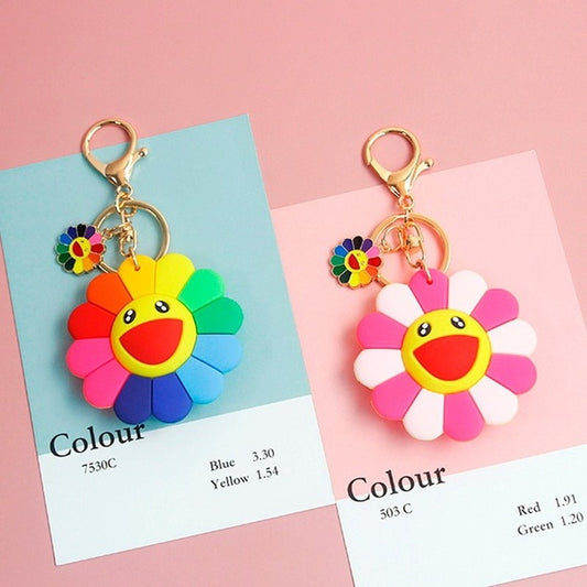 2022 Cute Sweet Sunflower  Accessories Resin Rubber Keychain for Women Trinket Key Chains Ring Car Bag Pendent Charm